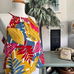 Sugar lips halter top with tropical leaf print